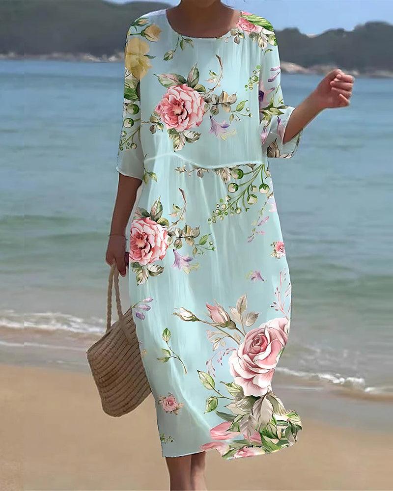 Hillary | Elegant Floral Dress With Tummy Control