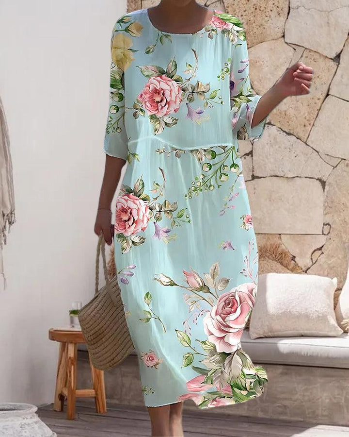 Hillary | Elegant Floral Dress With Tummy Control