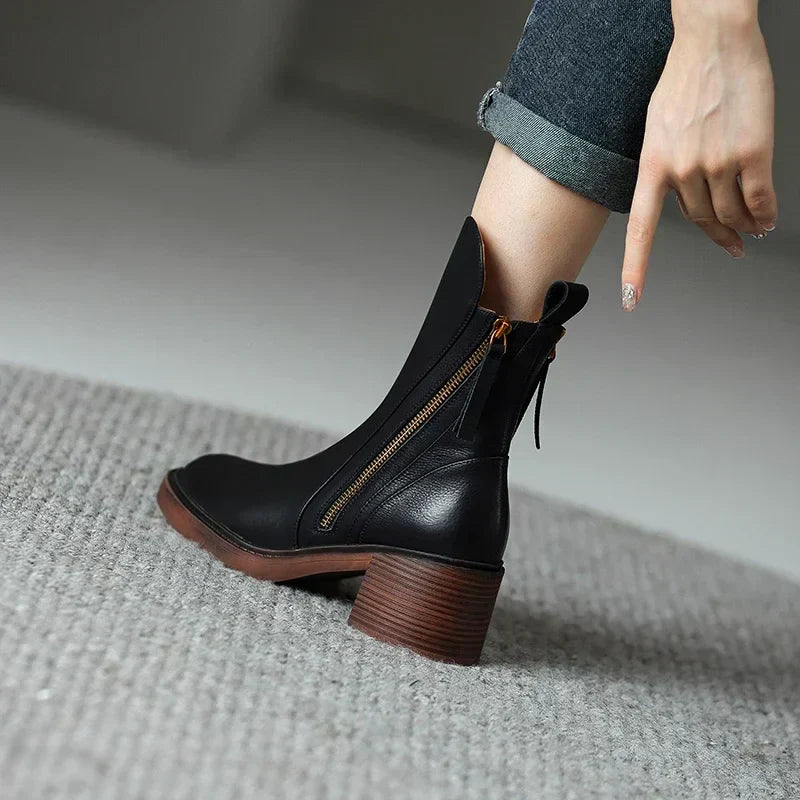 Emery | Leather Zip Ankle Boots