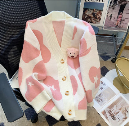 Elina | Heart Print Knit Sweater