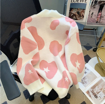 Elina | Heart Print Knit Sweater