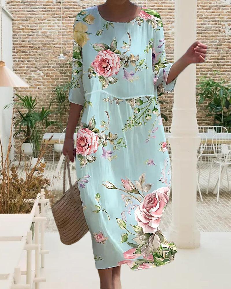 Hillary | Elegant Floral Dress With Tummy Control